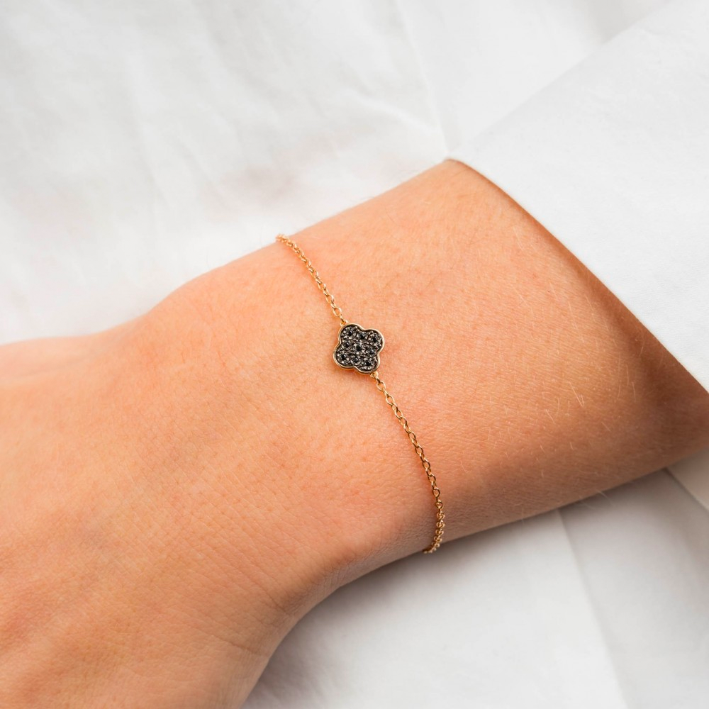 Morgane Bello - BLACK DIAMONDS CLOVER ROSE GOLD BRACELET