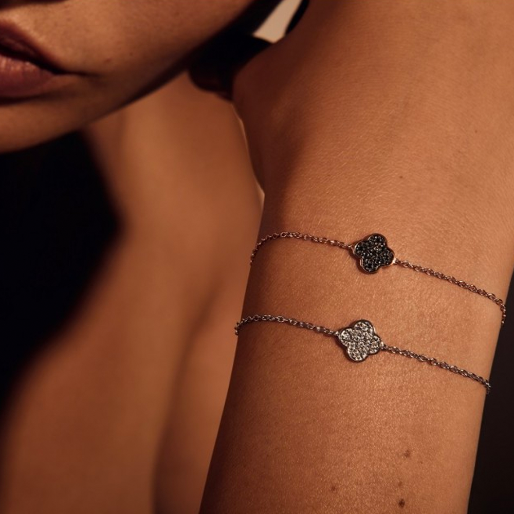 Morgane Bello - BLACK DIAMONDS CLOVER ROSE GOLD BRACELET