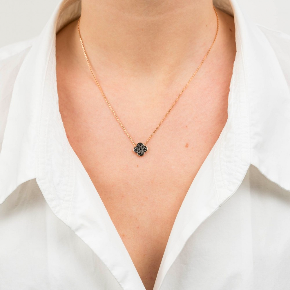 Morgane Bello - BLACK DIAMONDS CLOVER ROSE GOLD NECKLACE