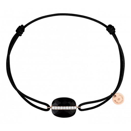 Morgane Bello - BLACK ONYX CUSHION AND DIAMONDS ROSE GOLD AND BLACK CORD AURORE BRACELET