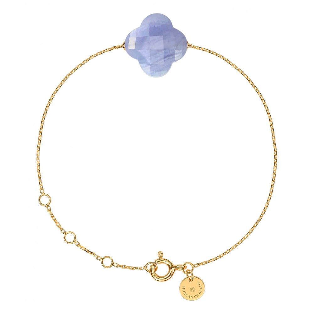 Morgane Bello -  BLUE LACE AGATE CLOVER YELLOW GOLD BRACELET