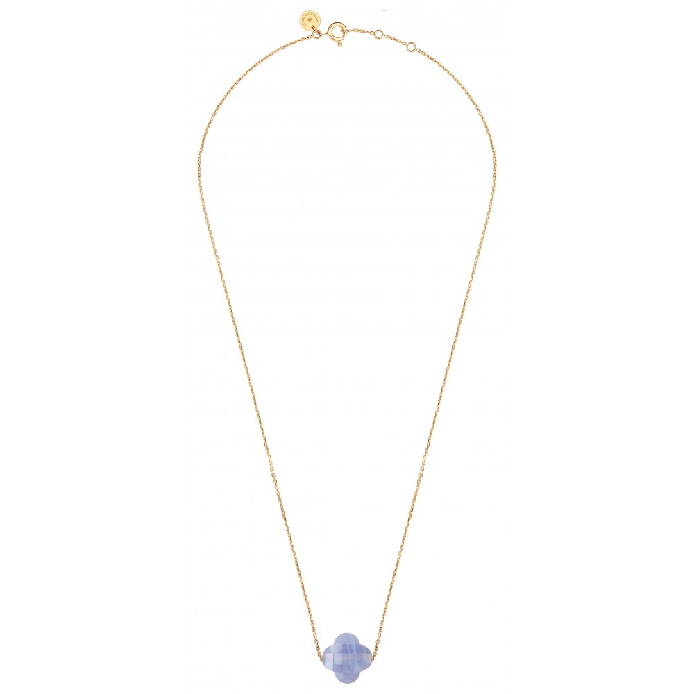 Morganne Bello - BLUE LACE AGATE CLOVER YELLOW GOLD NECKLACE