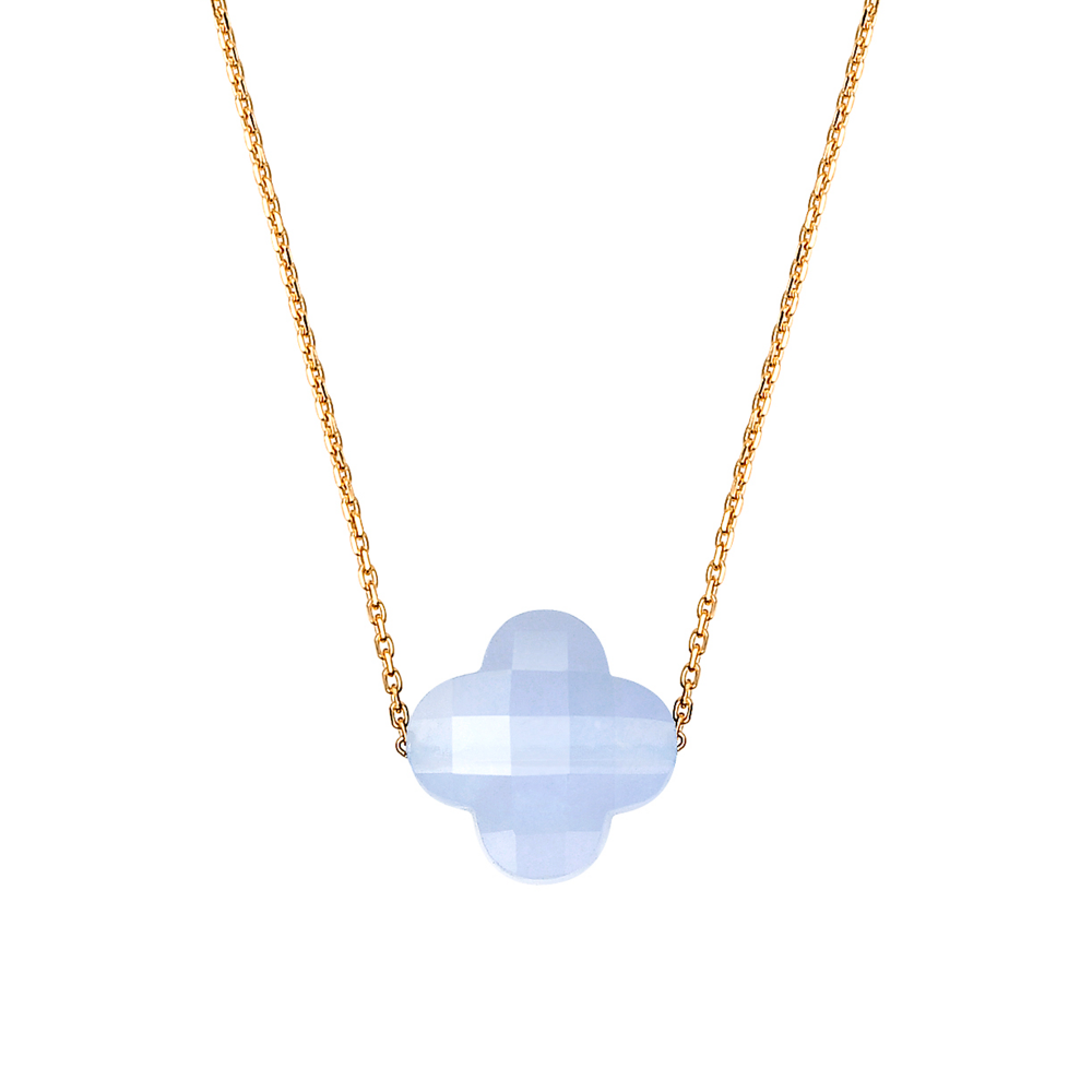 Morganne Bello - BLUE LACE AGATE CLOVER YELLOW GOLD NECKLACE