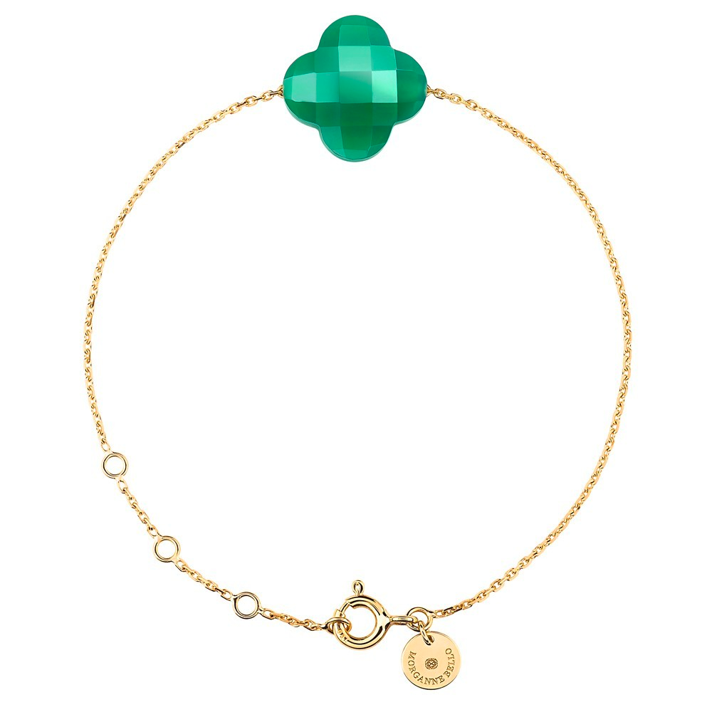 Morgane Bello - GREEN AGATE CLOVER YELLOW GOLD BRACELET