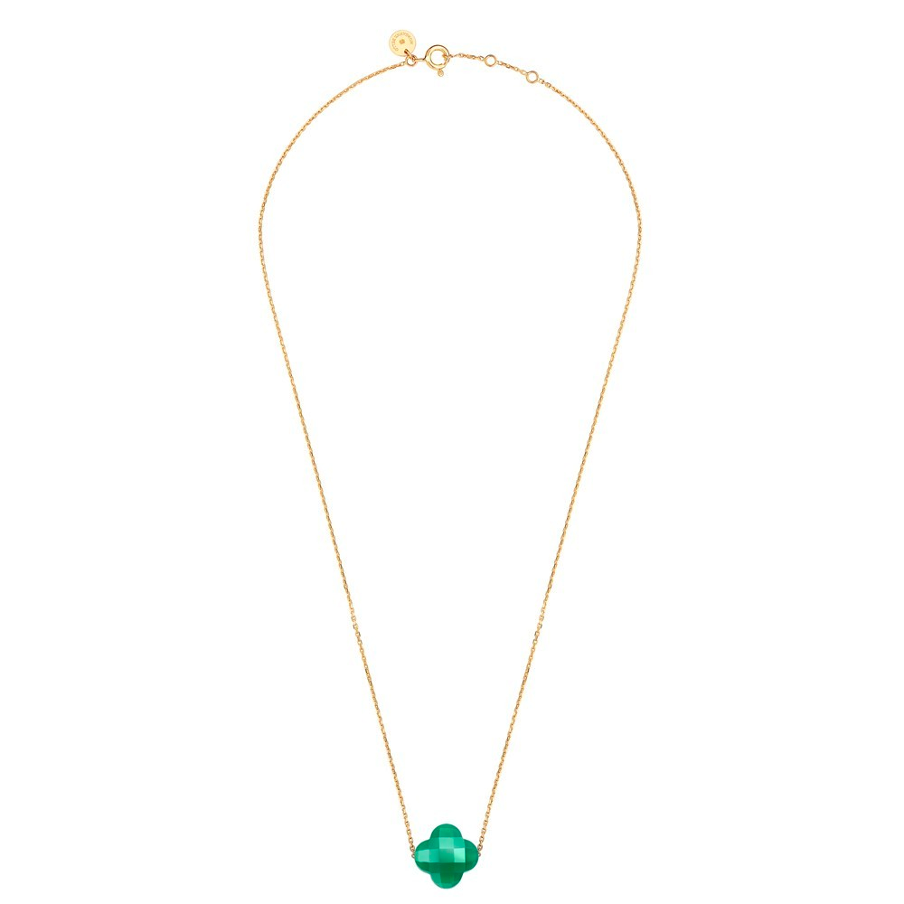 Morgane Bello - GREEN AGATE CLOVER YELLOW GOLD NECKLACE