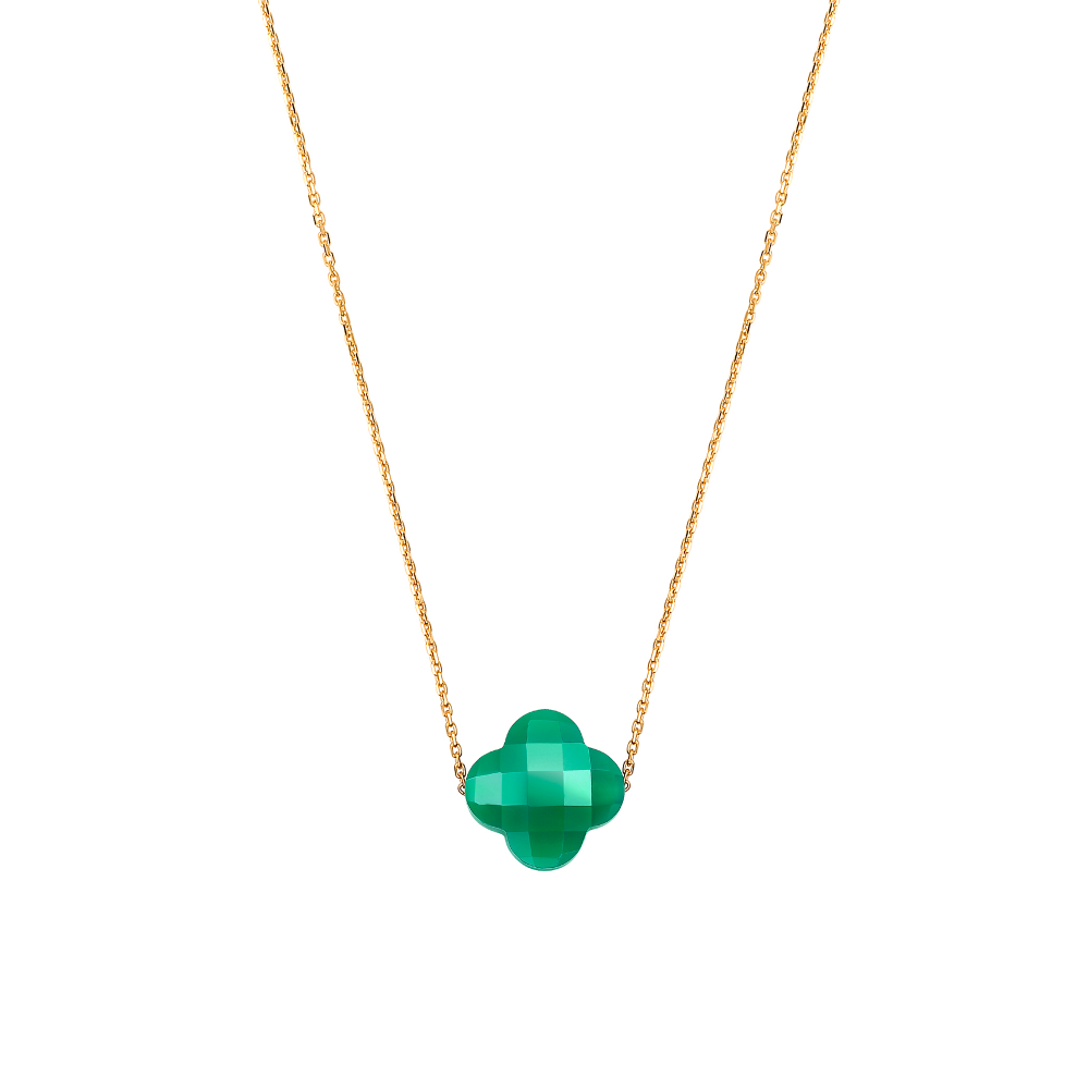 Morgane Bello - GREEN AGATE CLOVER YELLOW GOLD NECKLACE