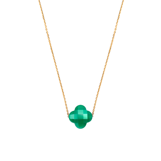 Morgane Bello - GREEN AGATE CLOVER YELLOW GOLD NECKLACE