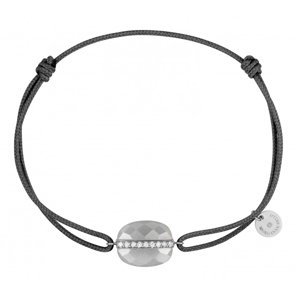 Morgane Bello - GREY MOONSTONE CUSHION AND DIAMONDS WHITE GOLD AND GREY CORD AURORE BRACELET