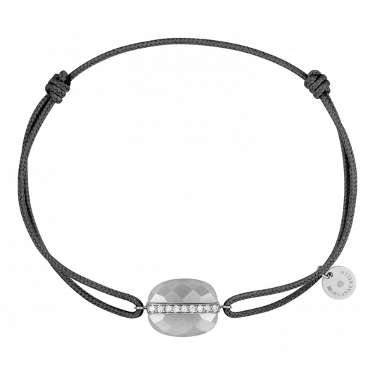 Morgane Bello - GREY MOONSTONE CUSHION AND DIAMONDS WHITE GOLD AND GREY CORD AURORE BRACELET