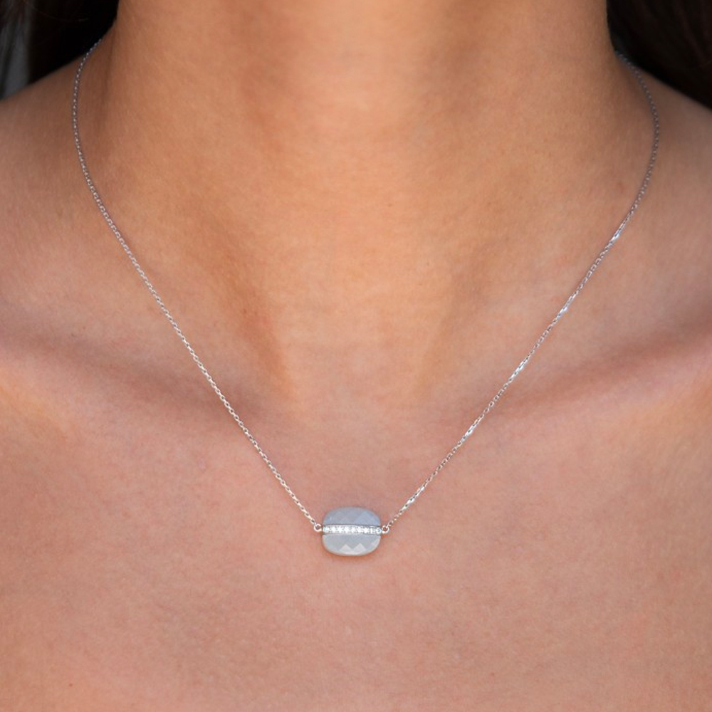 Morgane Bello - GREY MOONSTONE + DIAMONDS WHITE GOLD AURORE NECKLACE