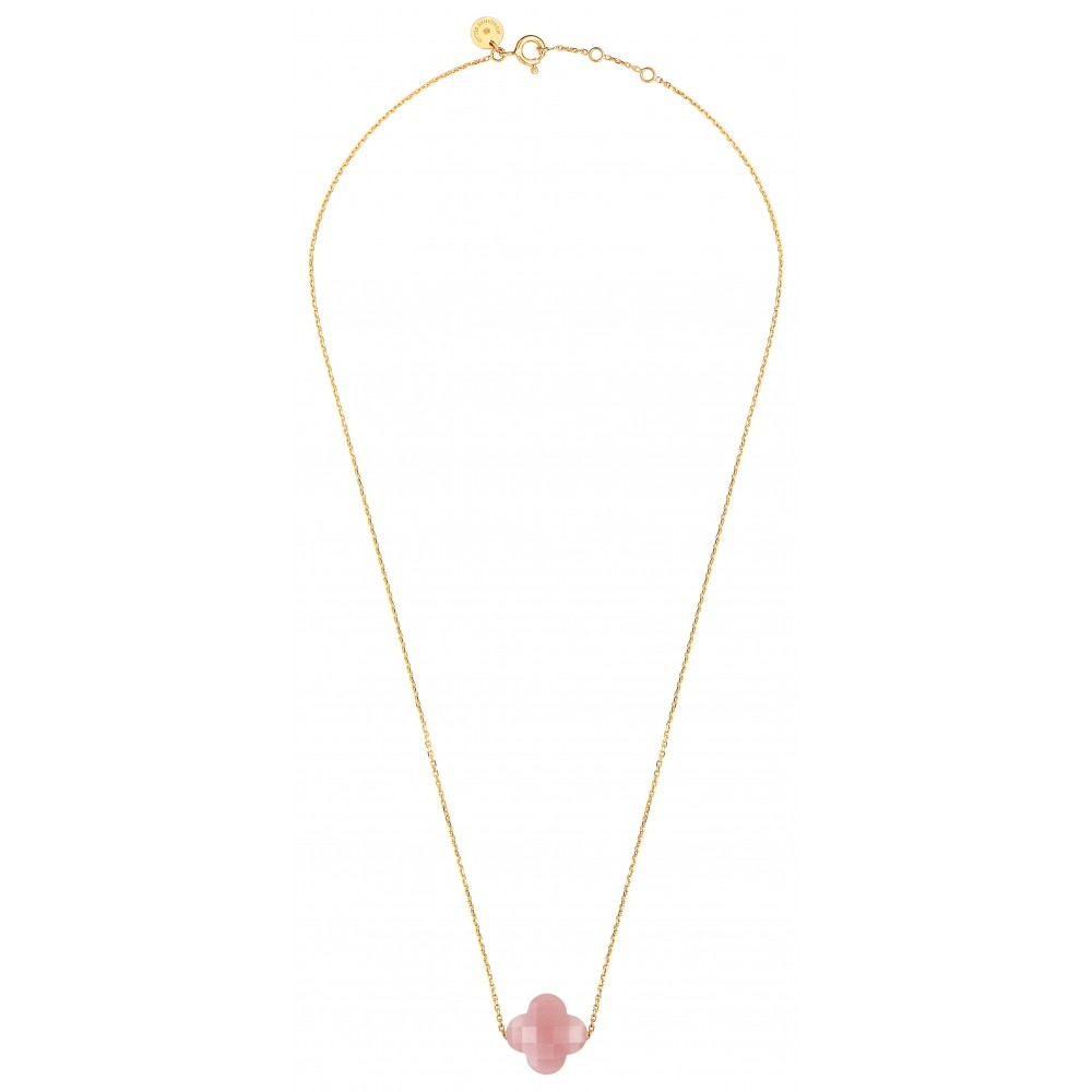 Morgane Bello - GUAVA QUARTZ CLOVER YELLOW GOLD NECKLACE