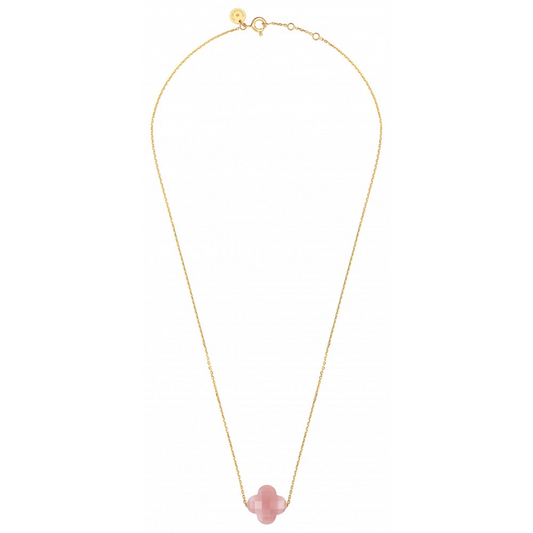 Morgane Bello - GUAVA QUARTZ CLOVER YELLOW GOLD NECKLACE