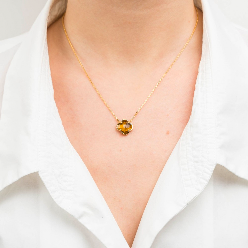 Morgane Bello - HONEY TIGER EYE YELLOW GOLD VICTORIA NECKLACE