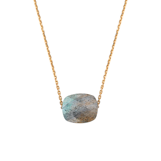 Morgane Bello - LABRADORITE CUSHION YELLOW GOLD NECKLACE