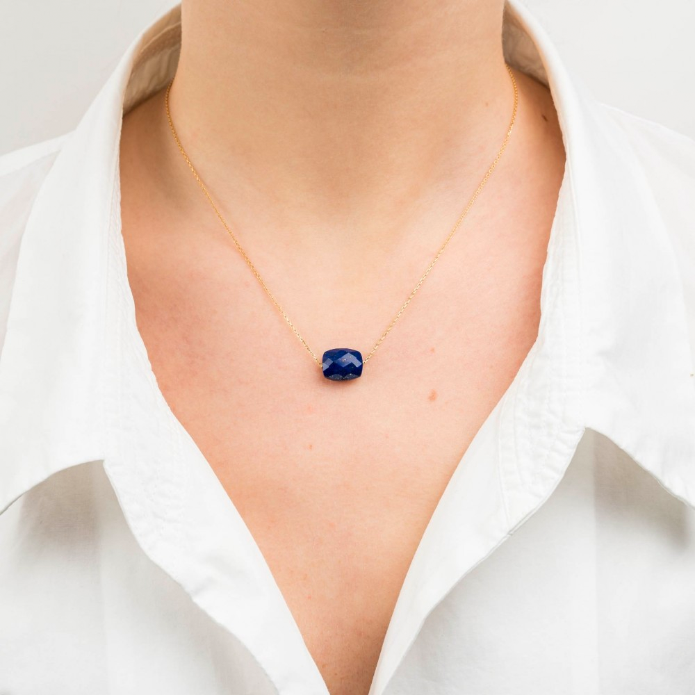 Morgane Bello - LAPIS LAZULI CUSHION YELLOW GOLD NECKLACE