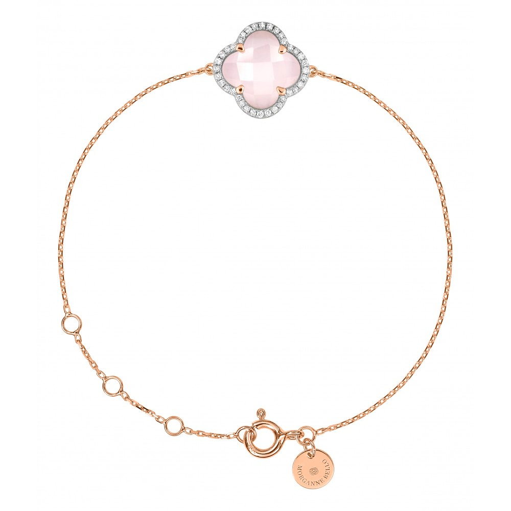 Morgane Bello - MILKY PINK QUARTZ + DIAMONDS ROSE GOLD VICTORIA BRACELET