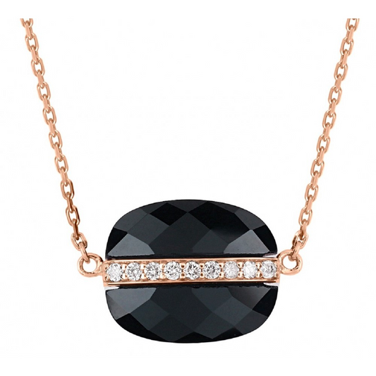 Morgane Bello - ONYX AND DIAMONDS AURORE ROSE GOLD NECKLACE