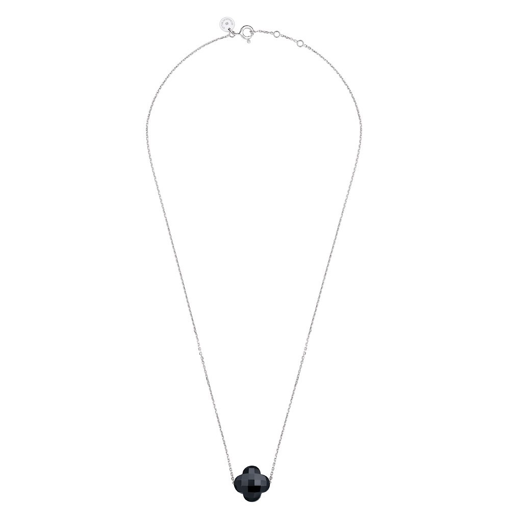 Morgane Bello - ONYX CLOVER WHITE GOLD NECKLACE