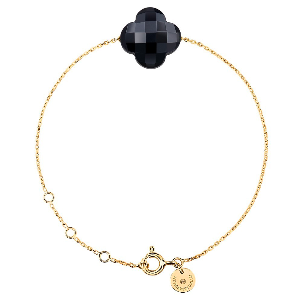 Morgane Bello - ONYX CLOVER YELLOW GOLD BRACELET