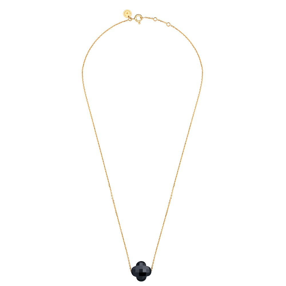 Morgane Bello - ONYX CLOVER YELLOW GOLD NECKLACE