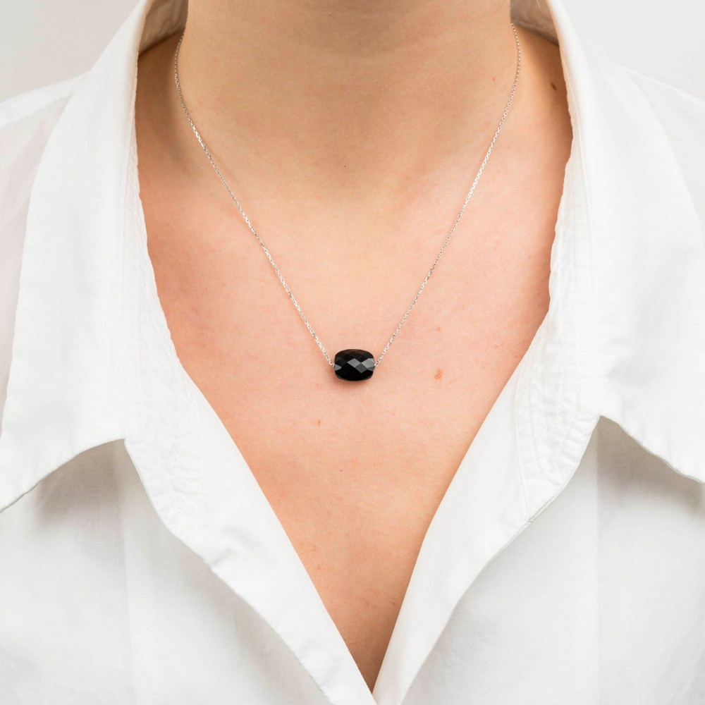 Morgane Bello - ONYX CUSHION WHITE GOLD NECKLACE