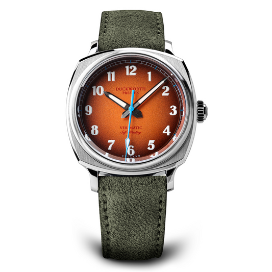 Verimatic 39mm orange fumé green suede