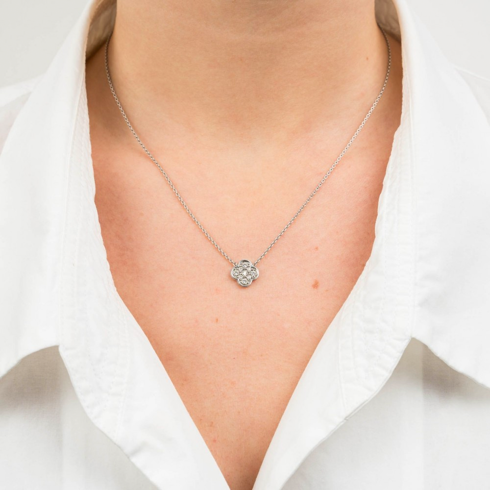 Morgane Bello - WHITE DIAMONDS CLOVER WHITE GOLD NECKLACE