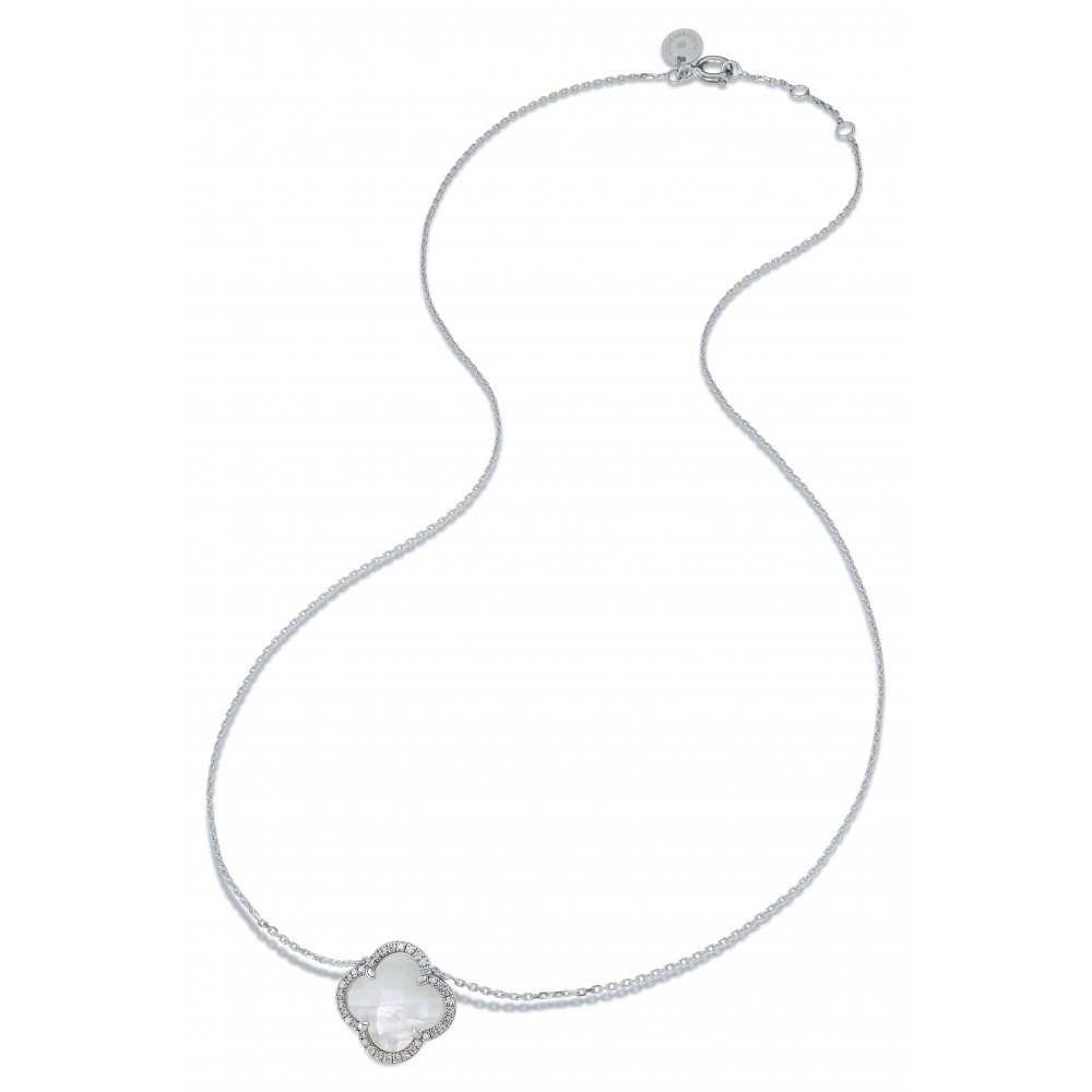 Morgane Bello - WHITE MOTHER OF PEARL + DIAMONDS WHITE GOLD VICTORIA NECKLACE