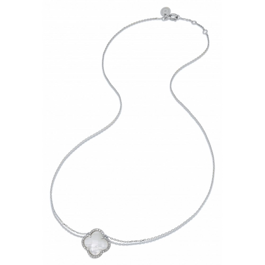 Morgane Bello - WHITE MOTHER OF PEARL + DIAMONDS WHITE GOLD VICTORIA NECKLACE