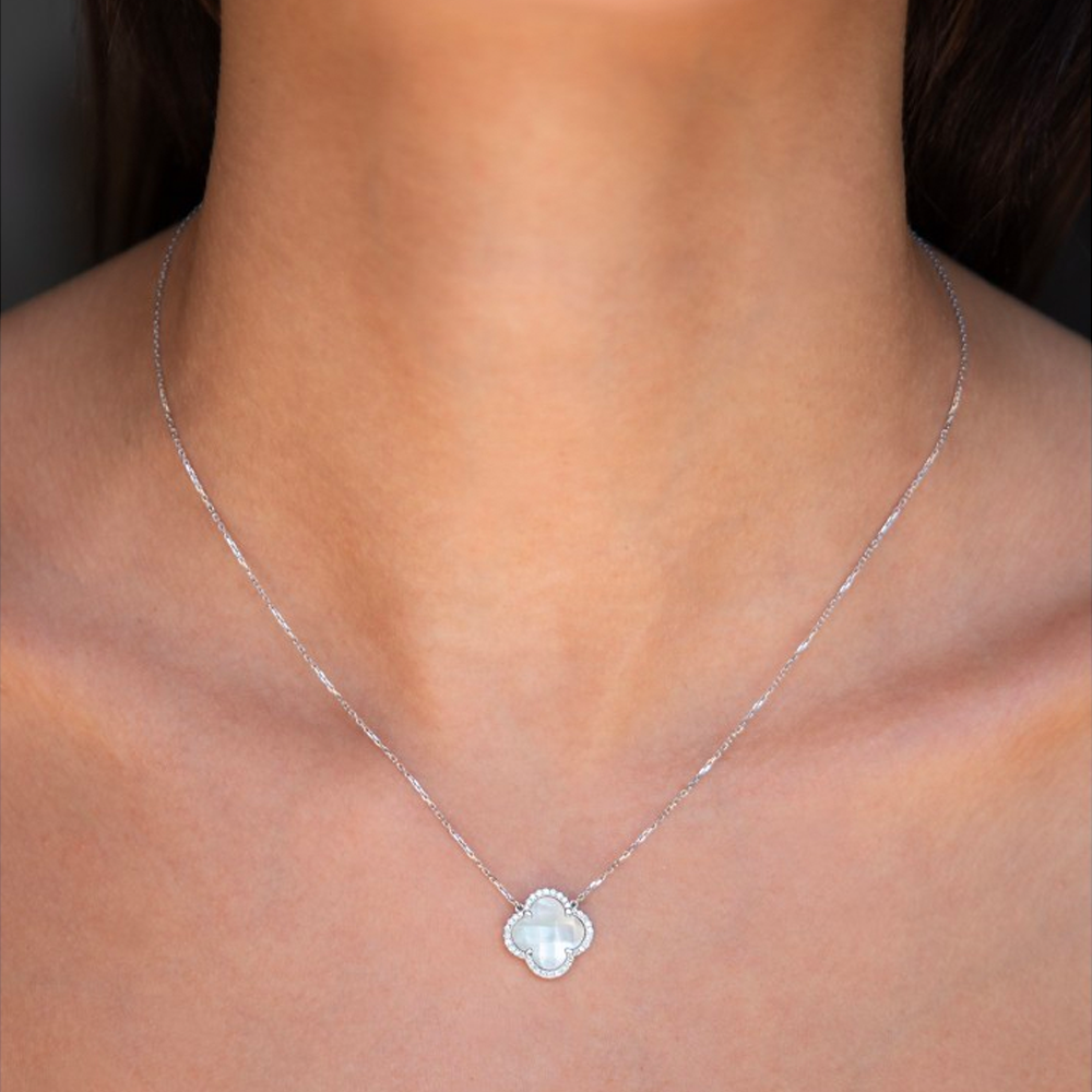 Morgane Bello - WHITE MOTHER OF PEARL + DIAMONDS WHITE GOLD VICTORIA NECKLACE