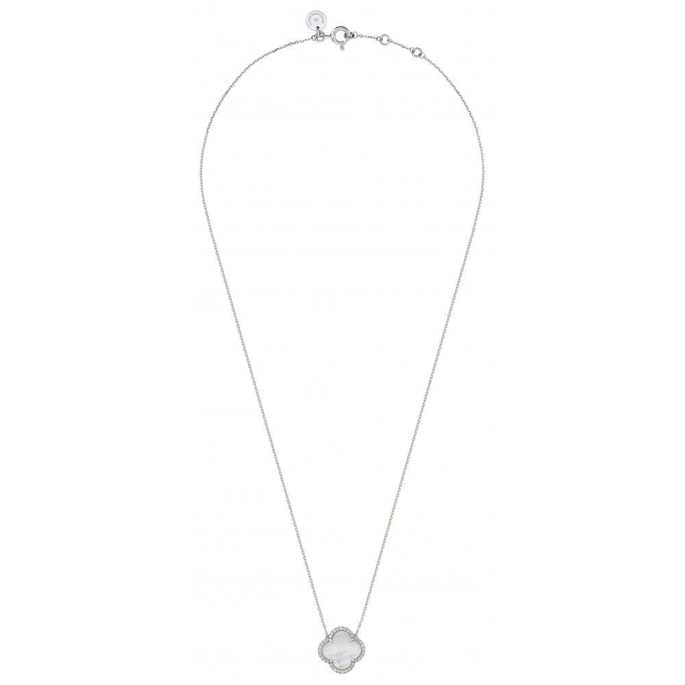 Morgane Bello - WHITE MOTHER OF PEARL + DIAMONDS WHITE GOLD VICTORIA NECKLACE