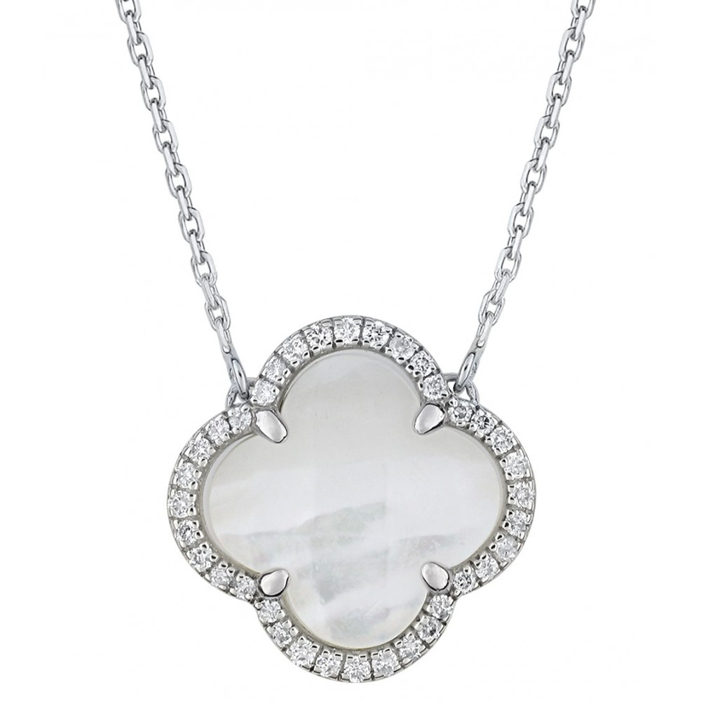 Morgane Bello - WHITE MOTHER OF PEARL + DIAMONDS WHITE GOLD VICTORIA NECKLACE